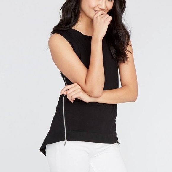 RACHEL Rachel Roy Black Muscle Tee With Exposed Gold Side Zippers - Picture 1 of 13